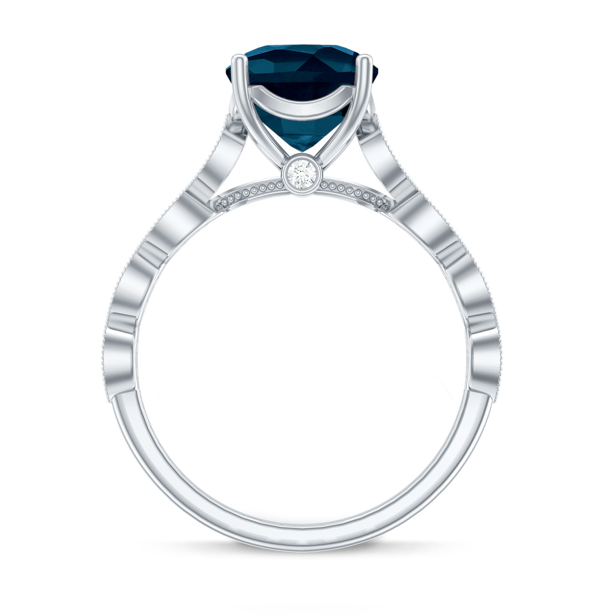 Cushion Cut London Blue Topaz Vintage Engagement Ring with Diamonds