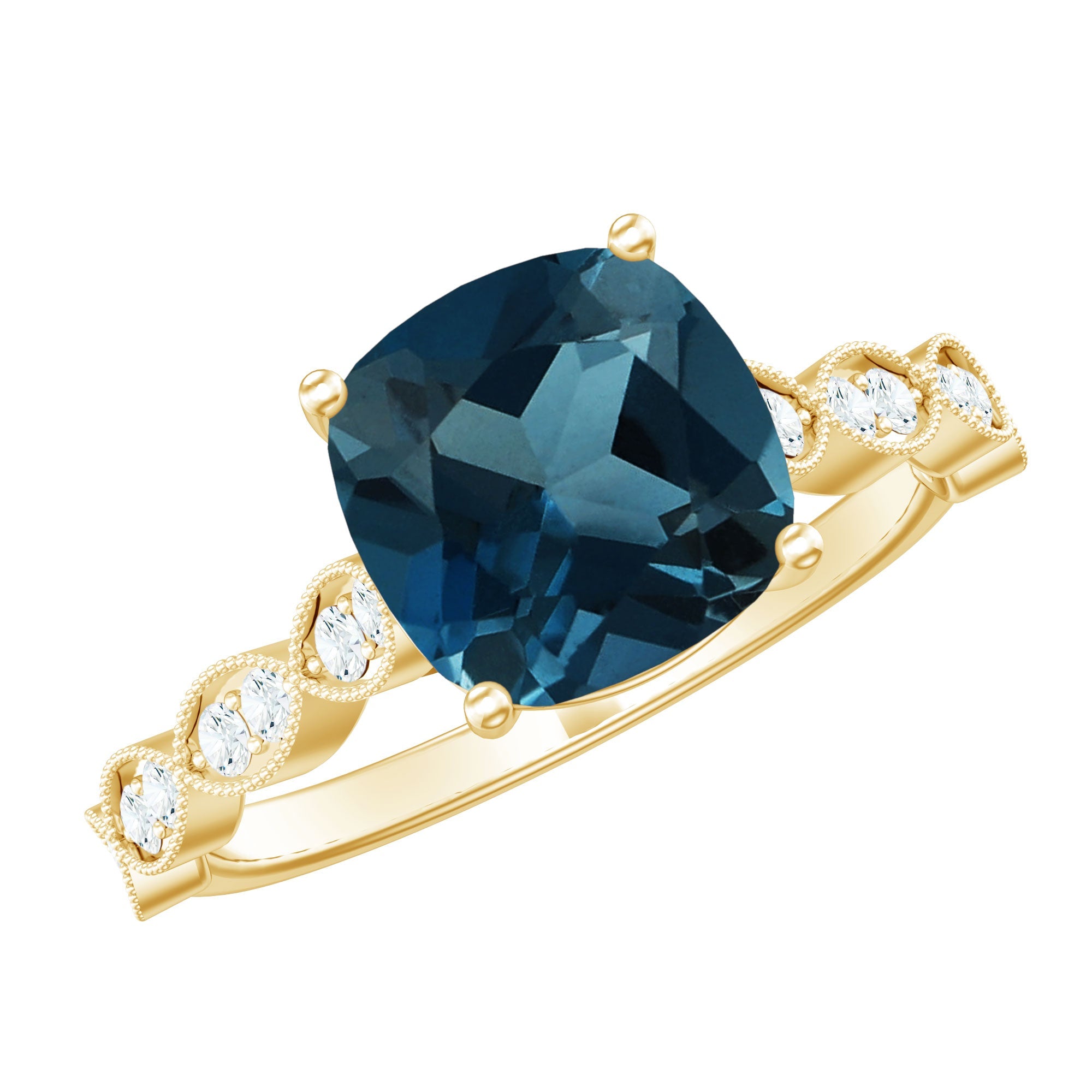 Cushion Cut London Blue Topaz Vintage Engagement Ring with Diamonds | Rings | Wiccan Center