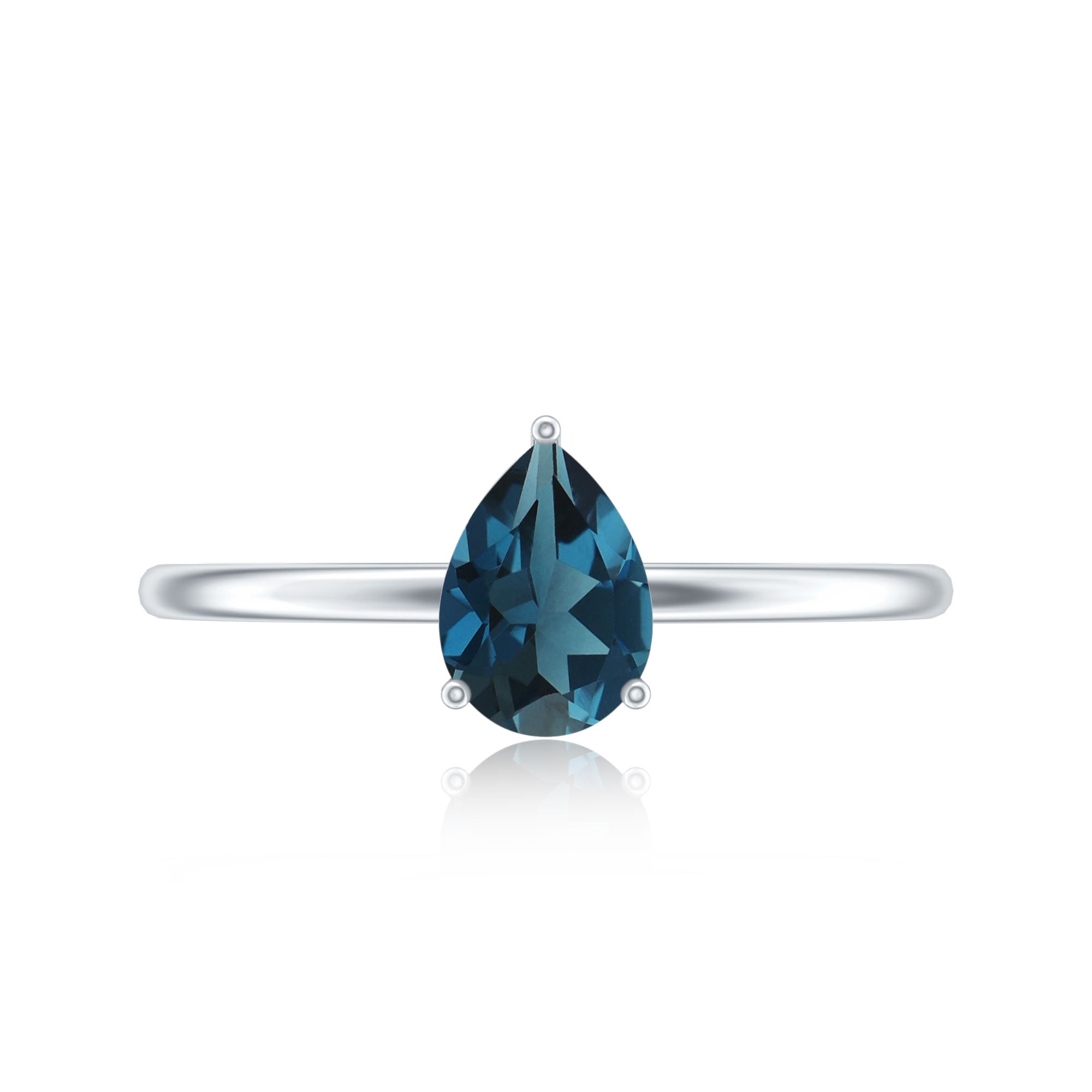 0.7 Carat Pear Shaped London Blue Topaz Solitaire Ring