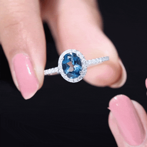1 Carat Oval Cut London Blue Topaz Classic Engagement Ring with Diamond Halo | Rings | Wiccan Center