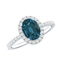 1 Carat Oval Cut London Blue Topaz Classic Engagement Ring with Diamond Halo