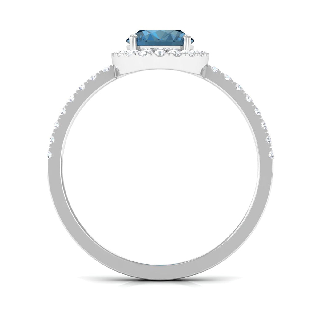 1 Carat Oval Cut London Blue Topaz Classic Engagement Ring with Diamond Halo
