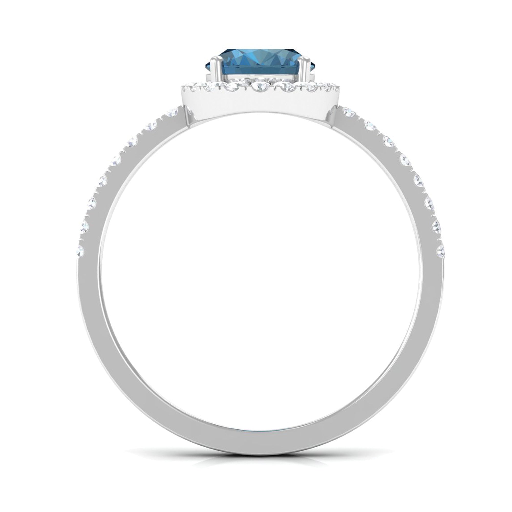 1 Carat Oval Cut London Blue Topaz Classic Engagement Ring with Diamond Halo