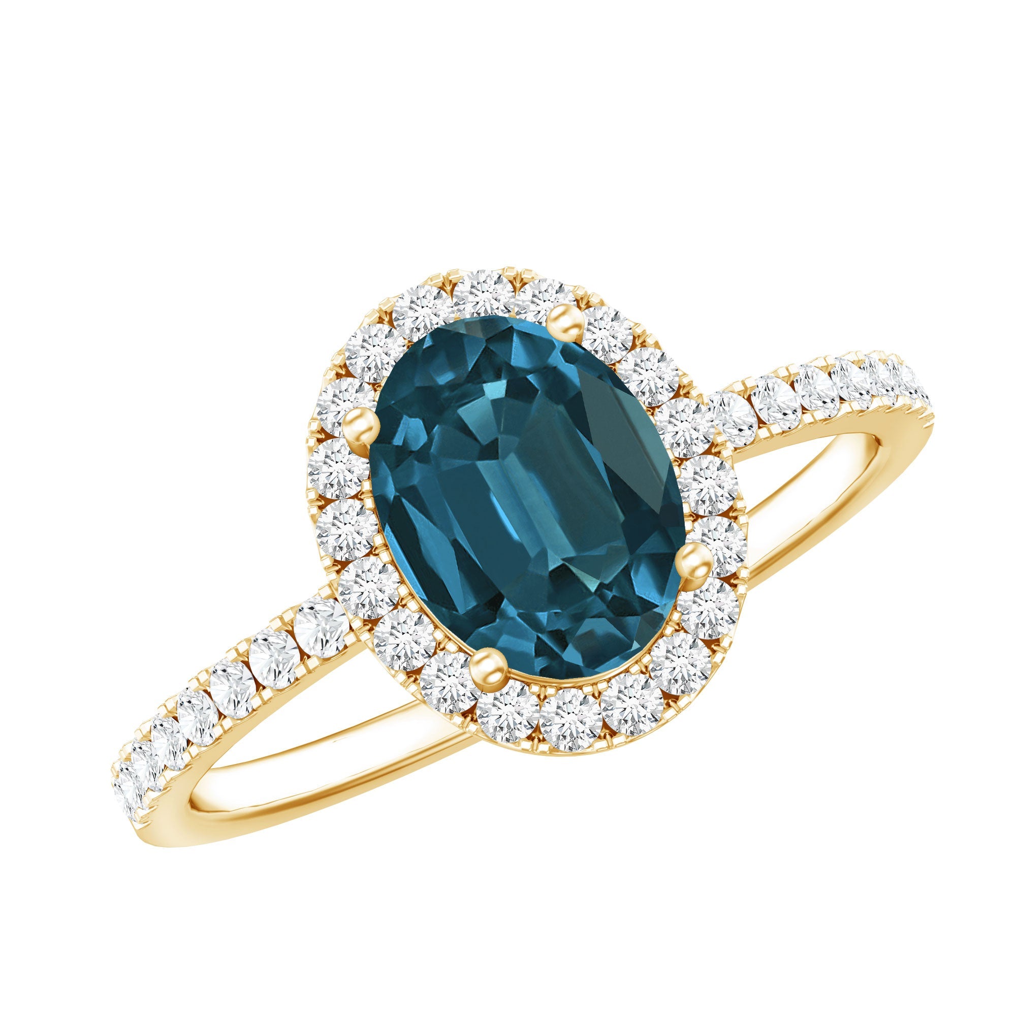1 Carat Oval Cut London Blue Topaz Classic Engagement Ring with Diamond Halo | Rings | Wiccan Center