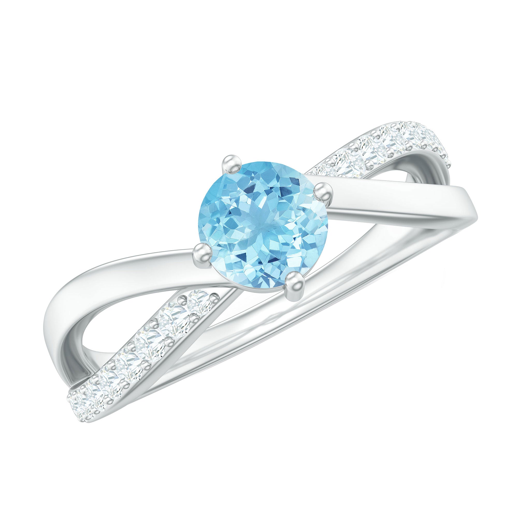Genuine Aquamarine Engagement Ring with Diamond Infinity Shank