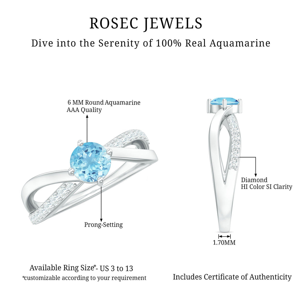 Genuine Aquamarine Engagement Ring with Diamond Infinity Shank