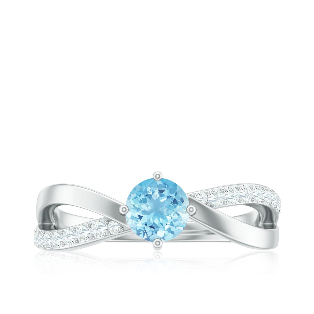 Genuine Aquamarine Engagement Ring with Diamond Infinity Shank