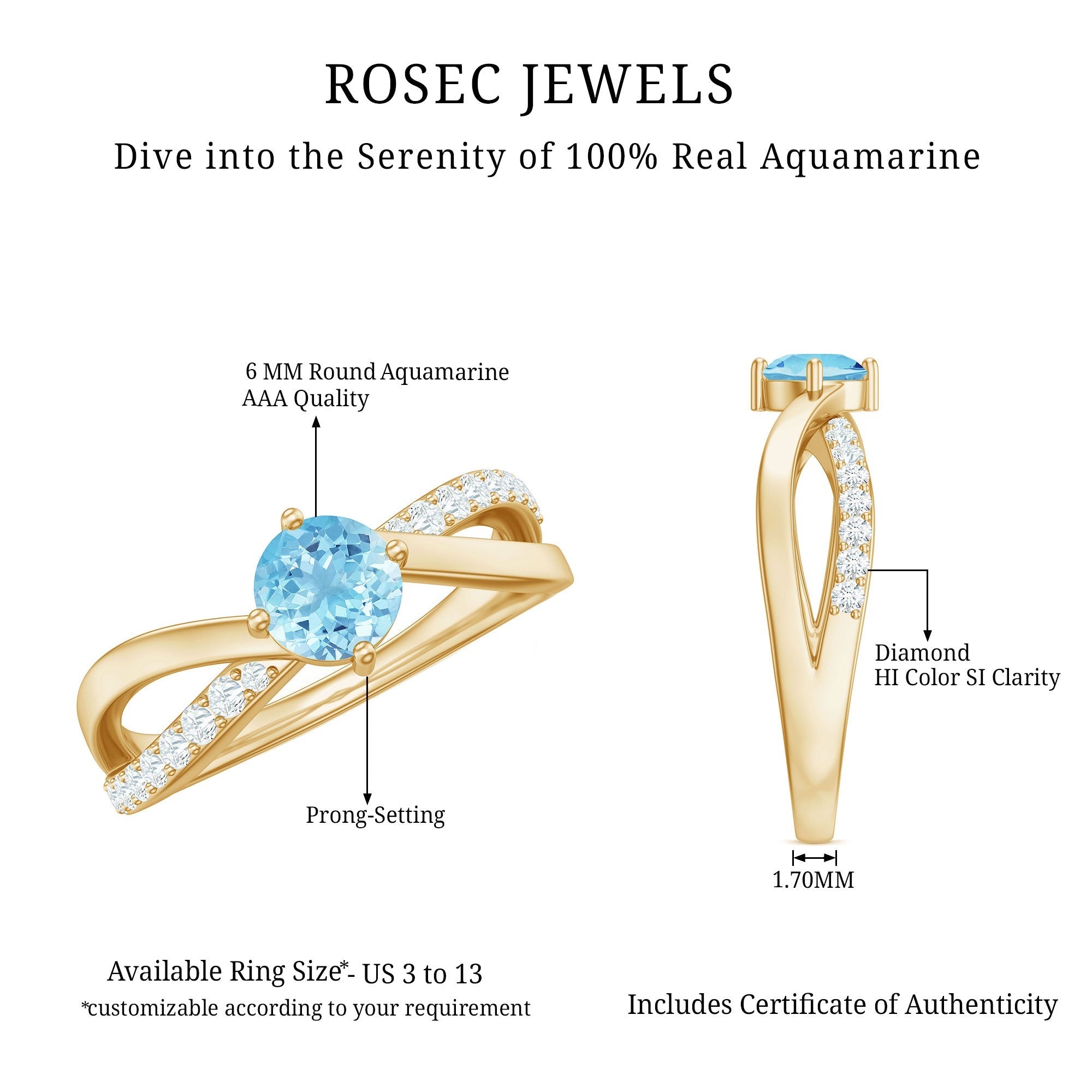 Genuine Aquamarine Engagement Ring with Diamond Infinity Shank