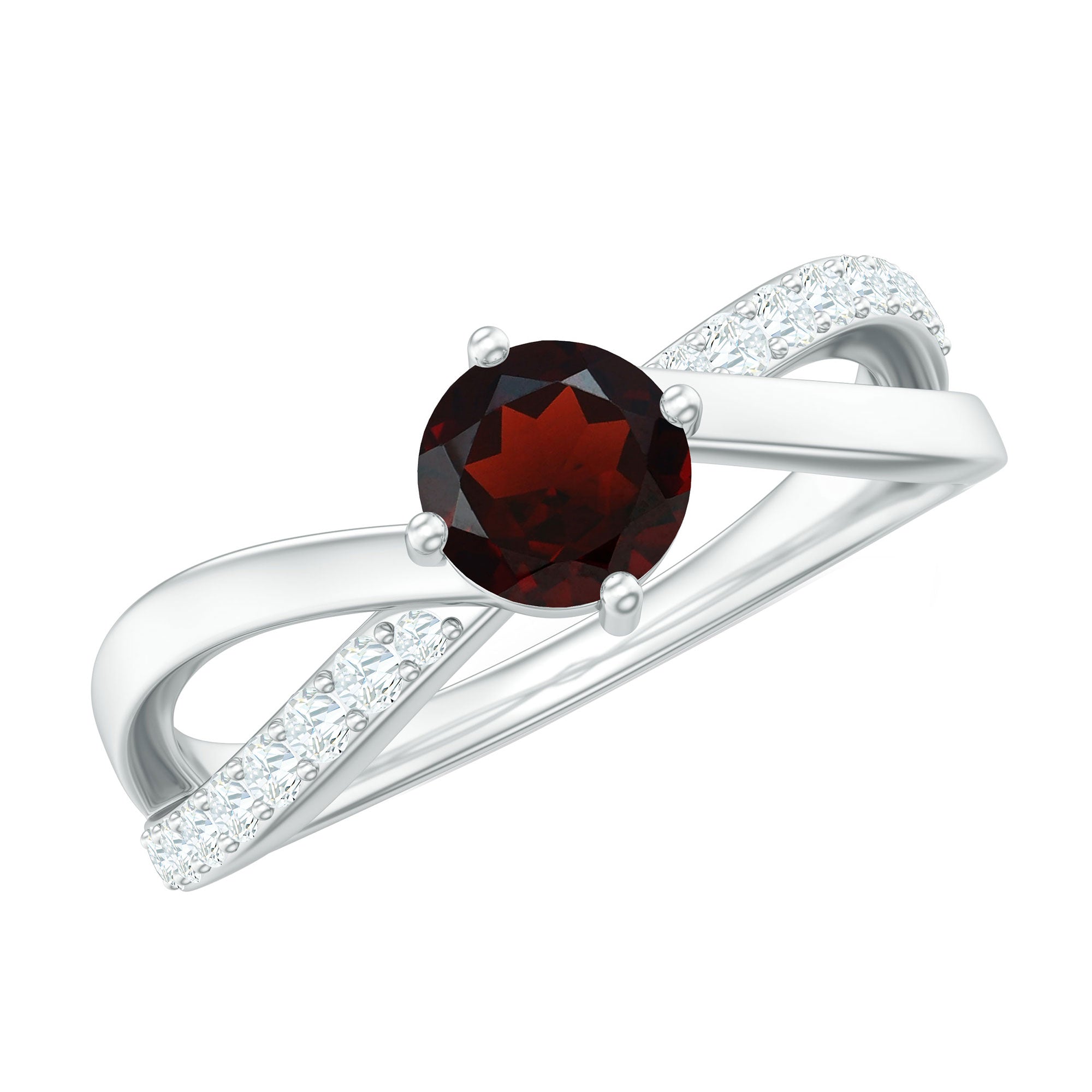 Natural Garnet Engagement Ring with Diamond Infinity Shank
