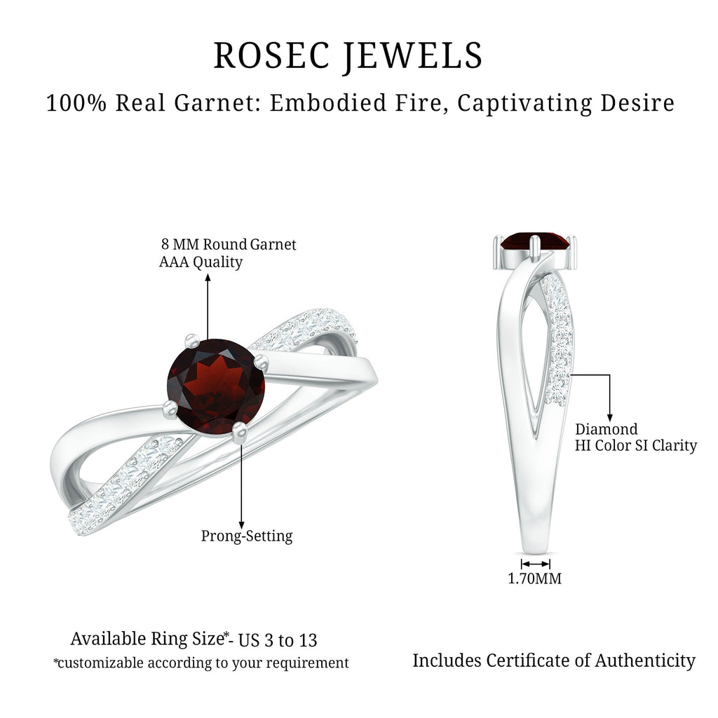 Natural Garnet Engagement Ring with Diamond Infinity Shank