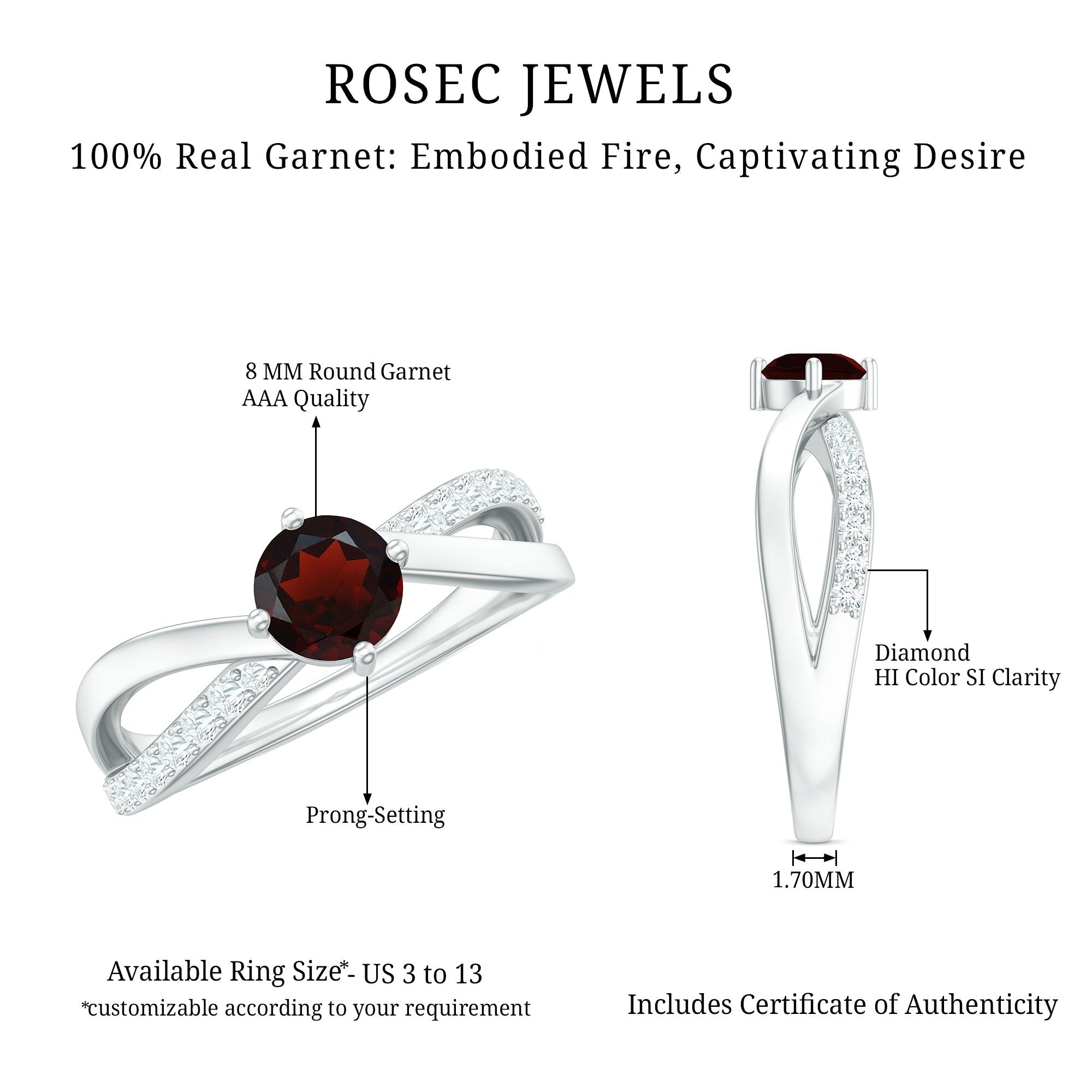 Natural Garnet Engagement Ring with Diamond Infinity Shank