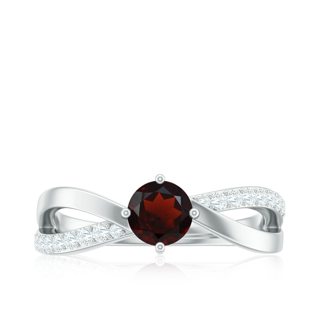 Natural Garnet Engagement Ring with Diamond Infinity Shank