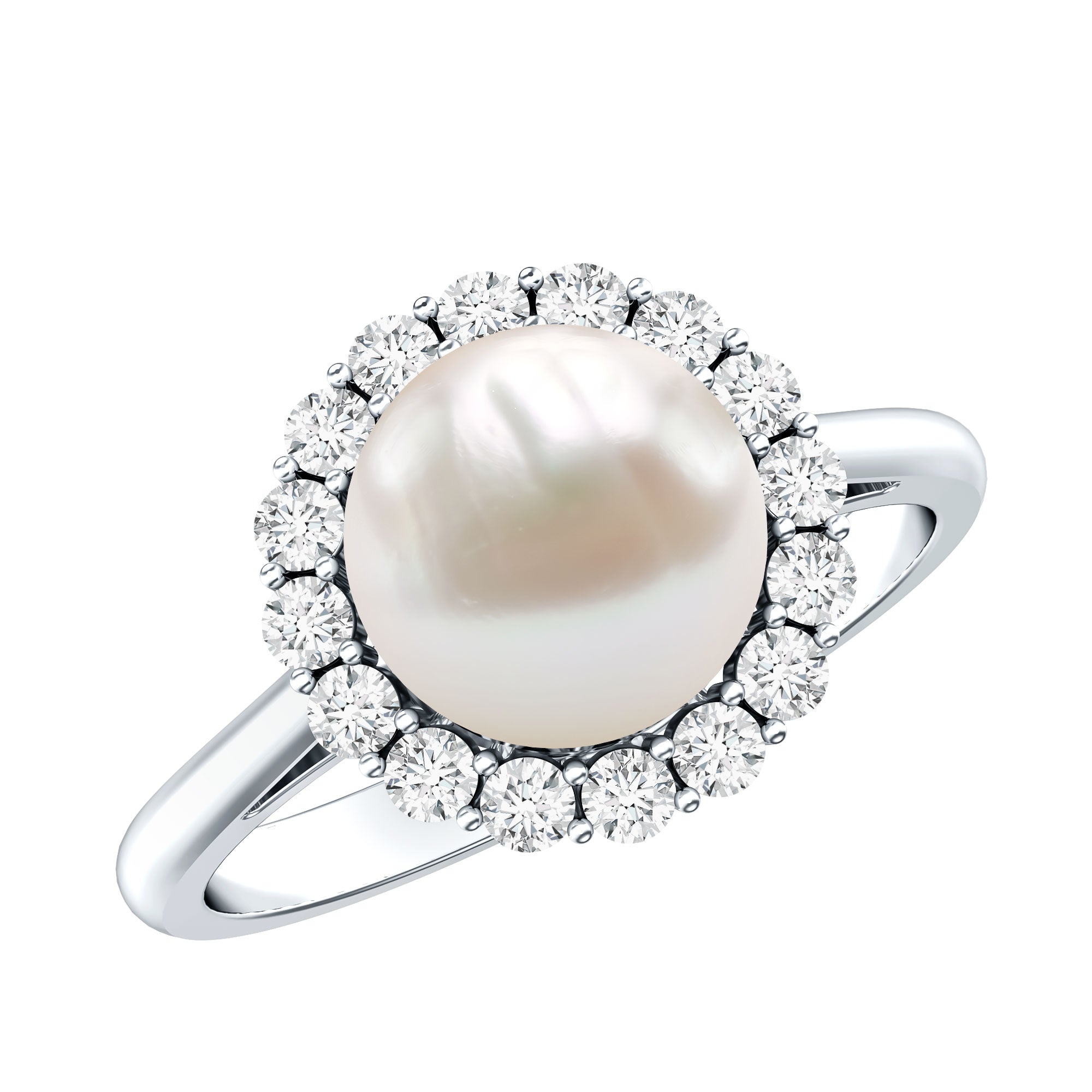Real 7.4 Carat Freshwater Pearl Engagement Ring with Diamond Halo