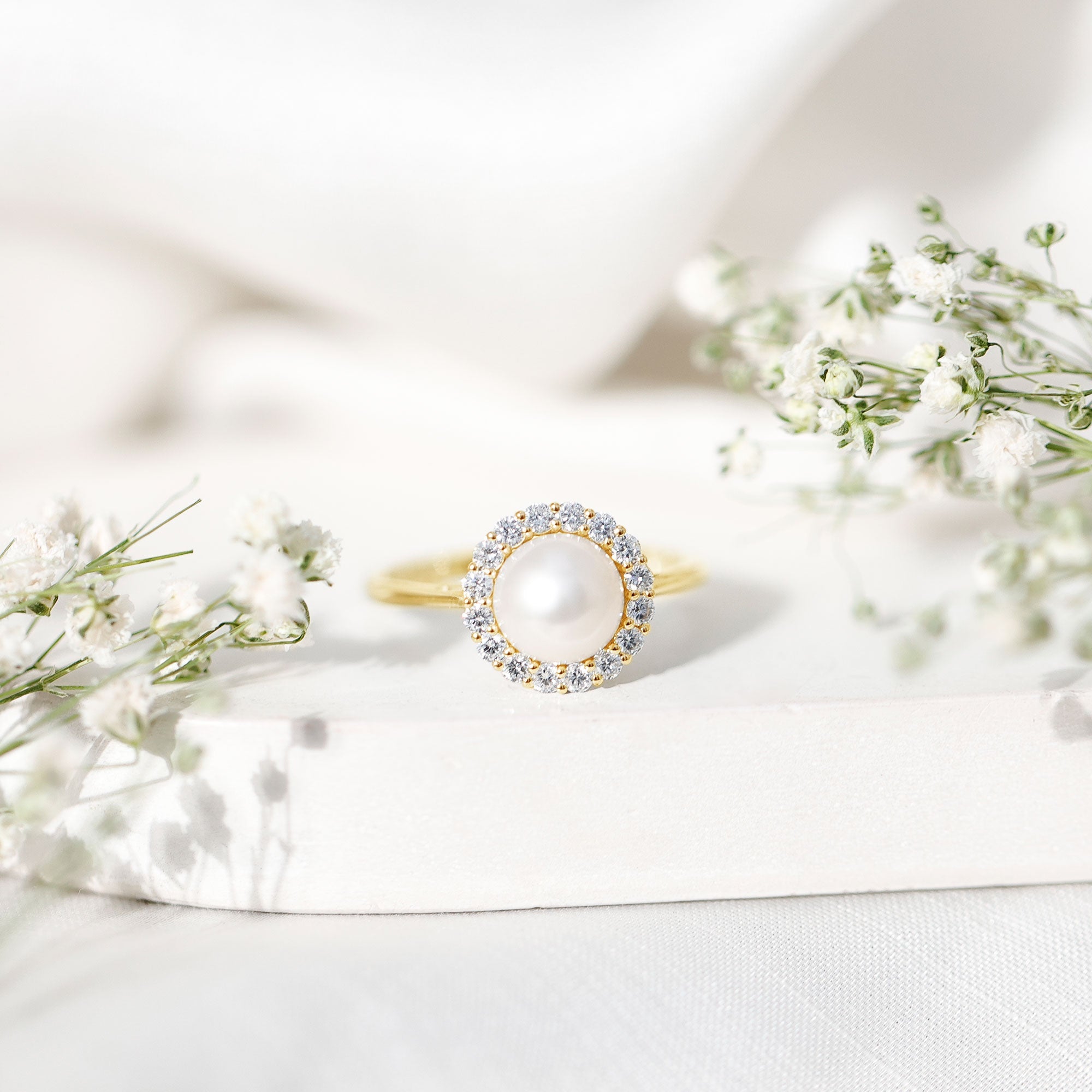 Real 7.4 Carat Freshwater Pearl Engagement Ring with Diamond Halo