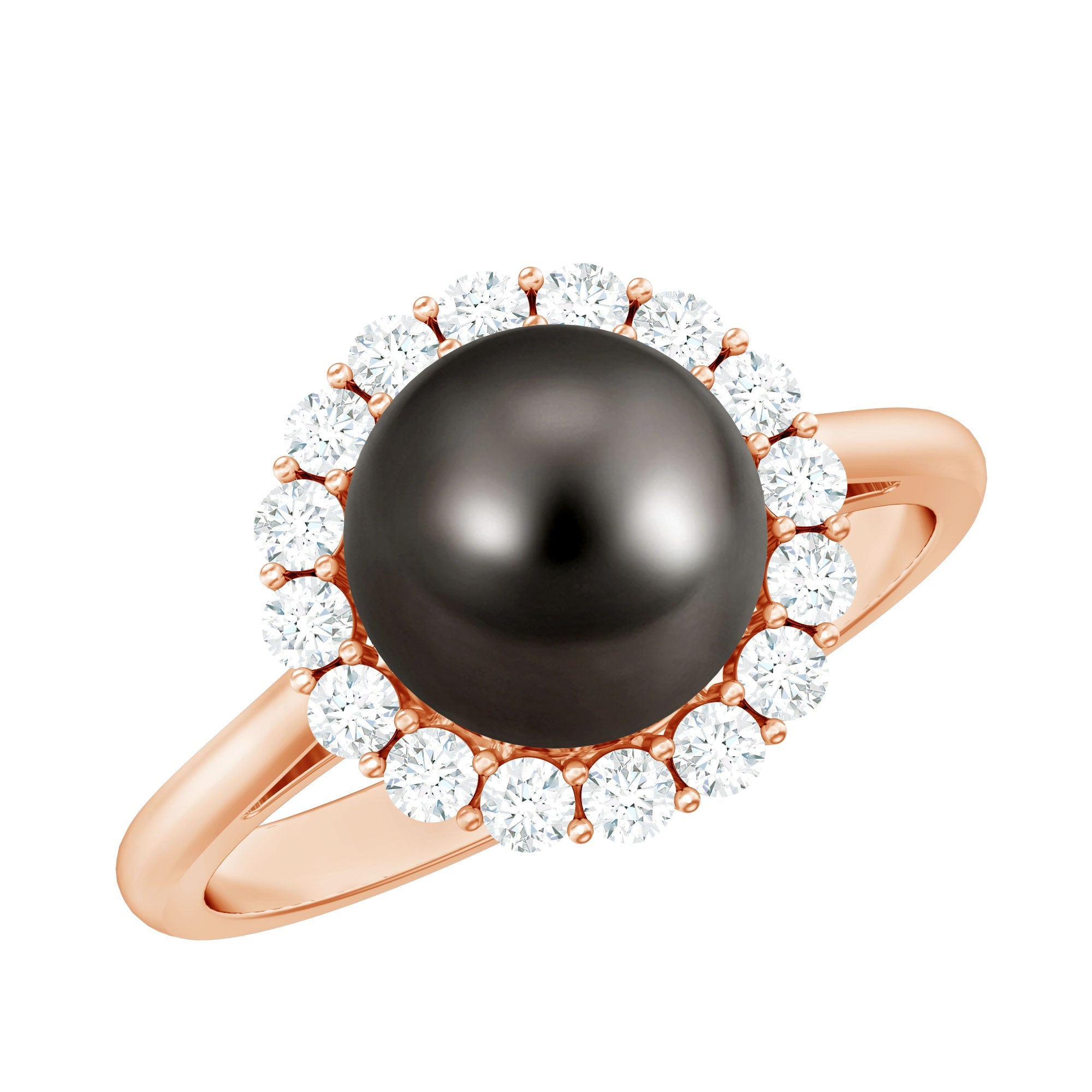 Natural Tahitian Pearl and Diamond Halo Engagement Ring | Rings | Wiccan Center