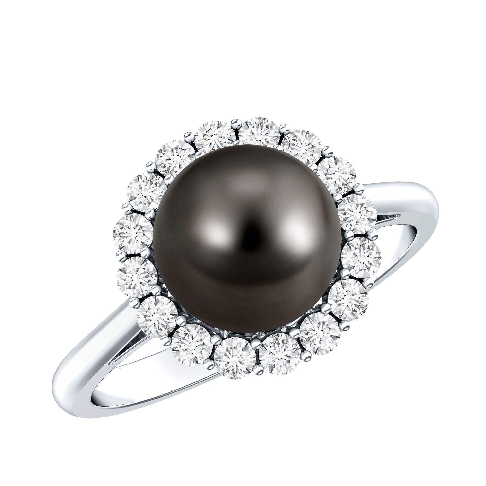 Natural Tahitian Pearl and Diamond Halo Engagement Ring