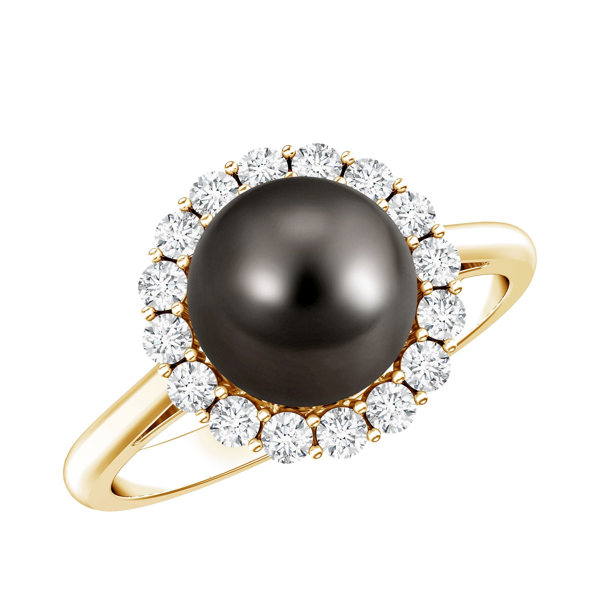 Natural Tahitian Pearl and Diamond Halo Engagement Ring | Rings | Wiccan Center