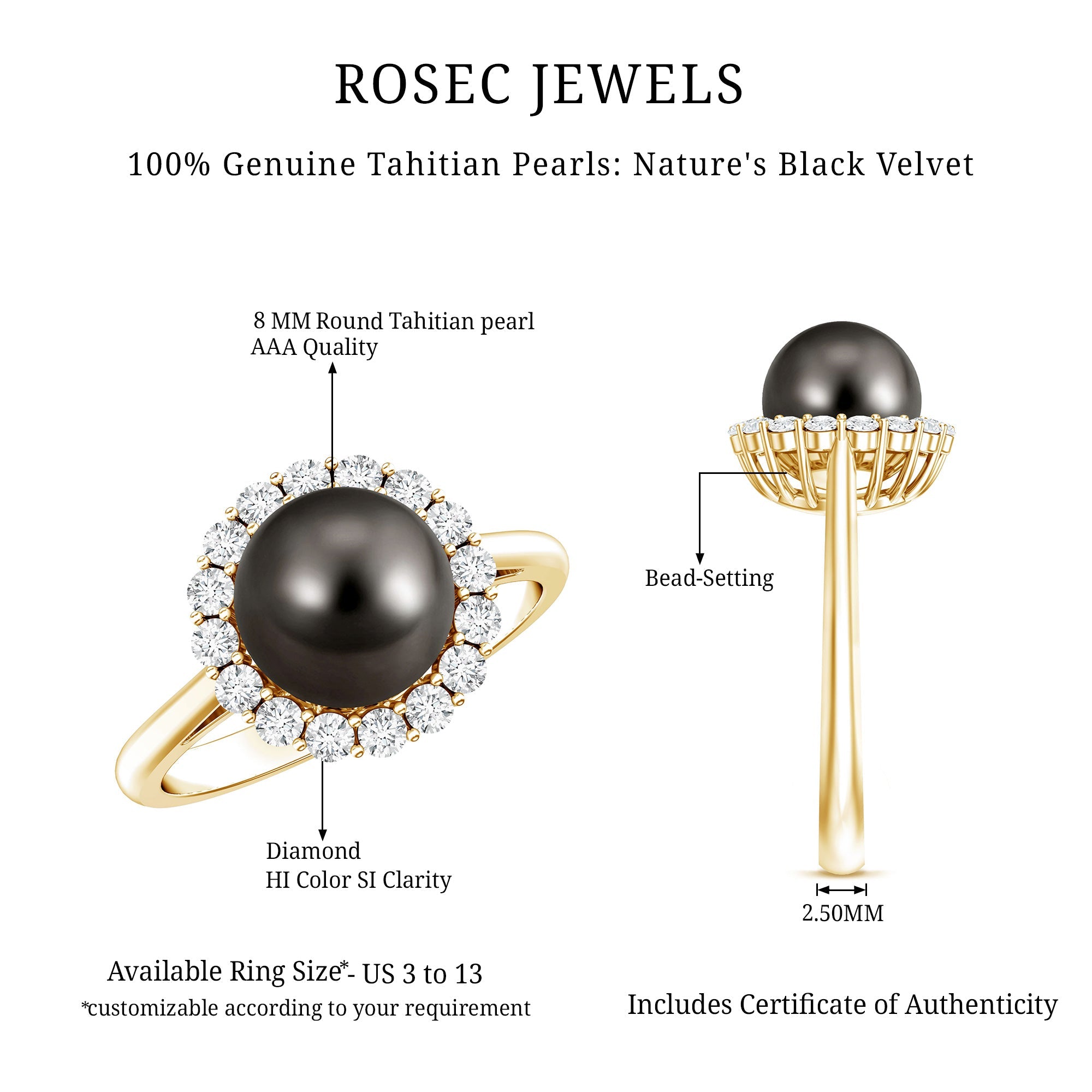 Natural Tahitian Pearl and Diamond Halo Engagement Ring