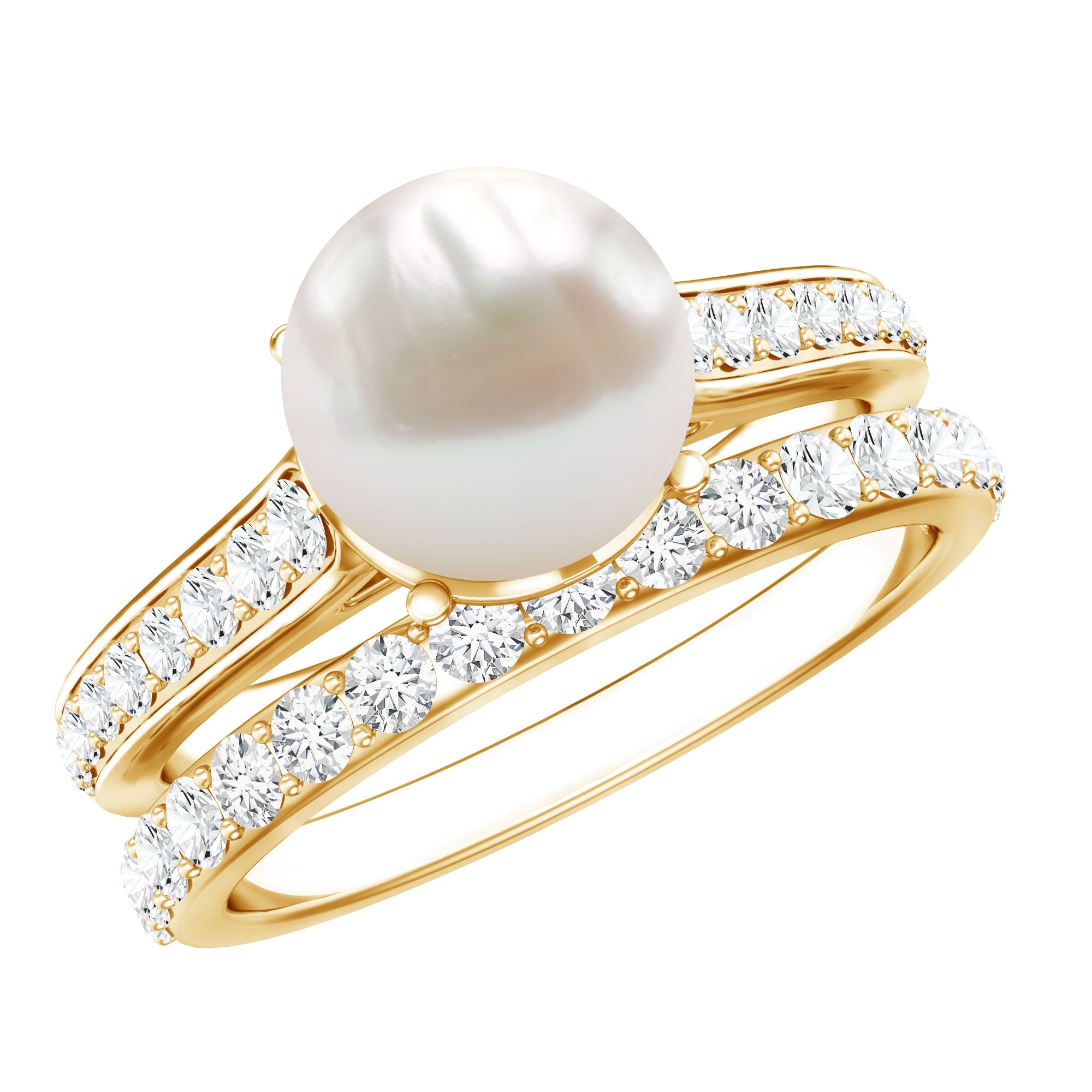 Natural White Pearl Wedding Bridal Ring Set with Moissanite | Rings | Wiccan Center