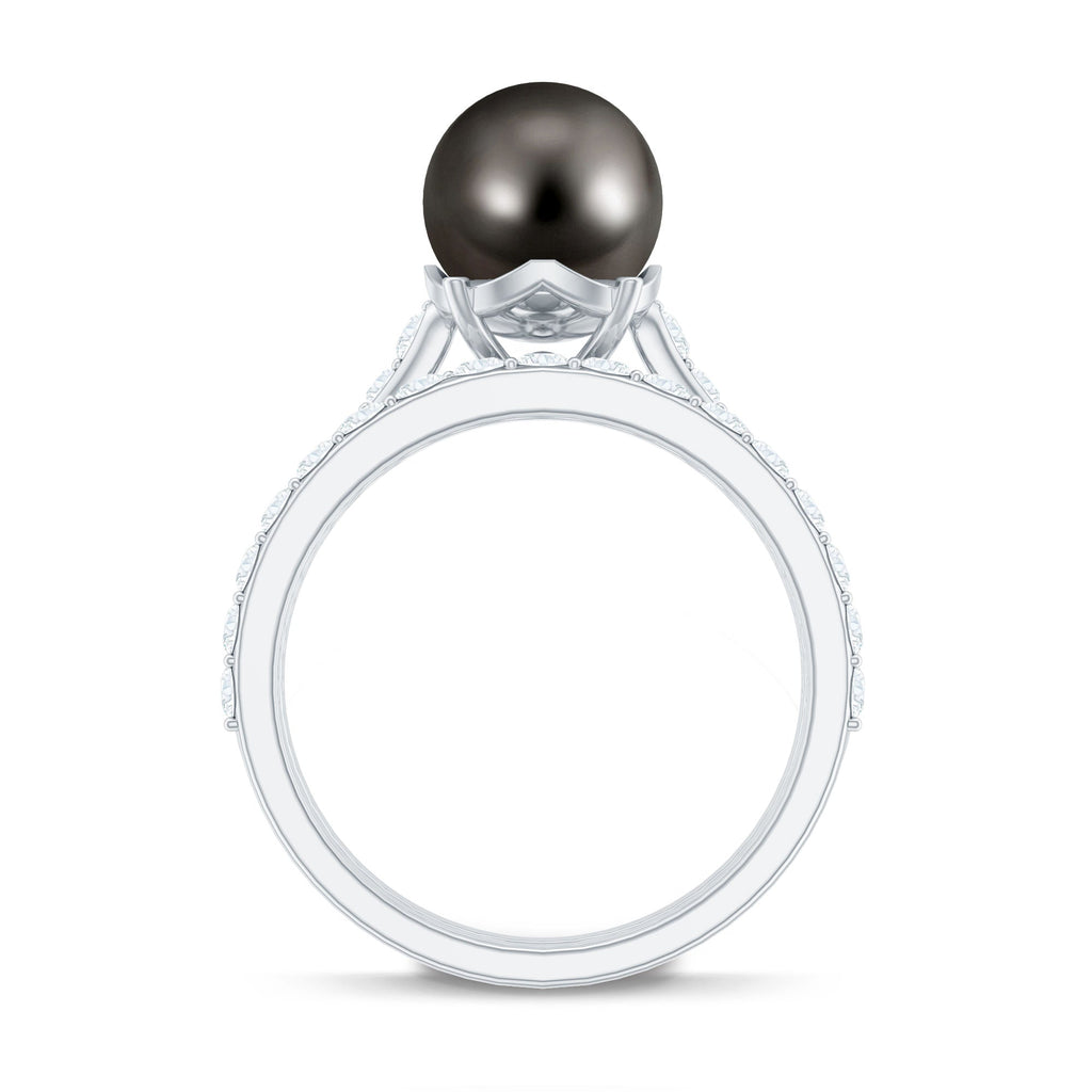 Elegant Wedding Ring Set with 7.5 Carat Tahitian Pearl and Moissanite
