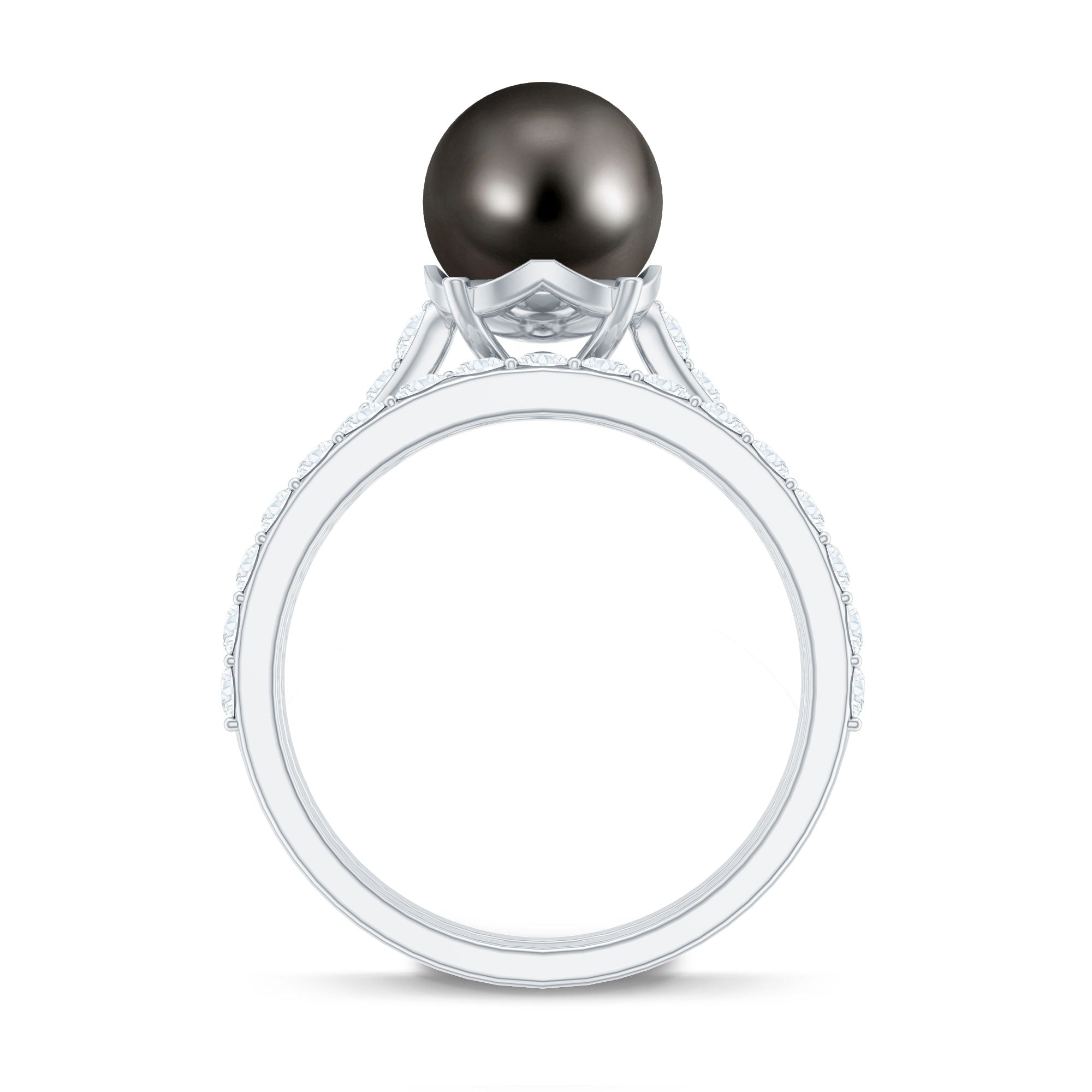 Elegant Wedding Ring Set with 7.5 Carat Tahitian Pearl and Moissanite