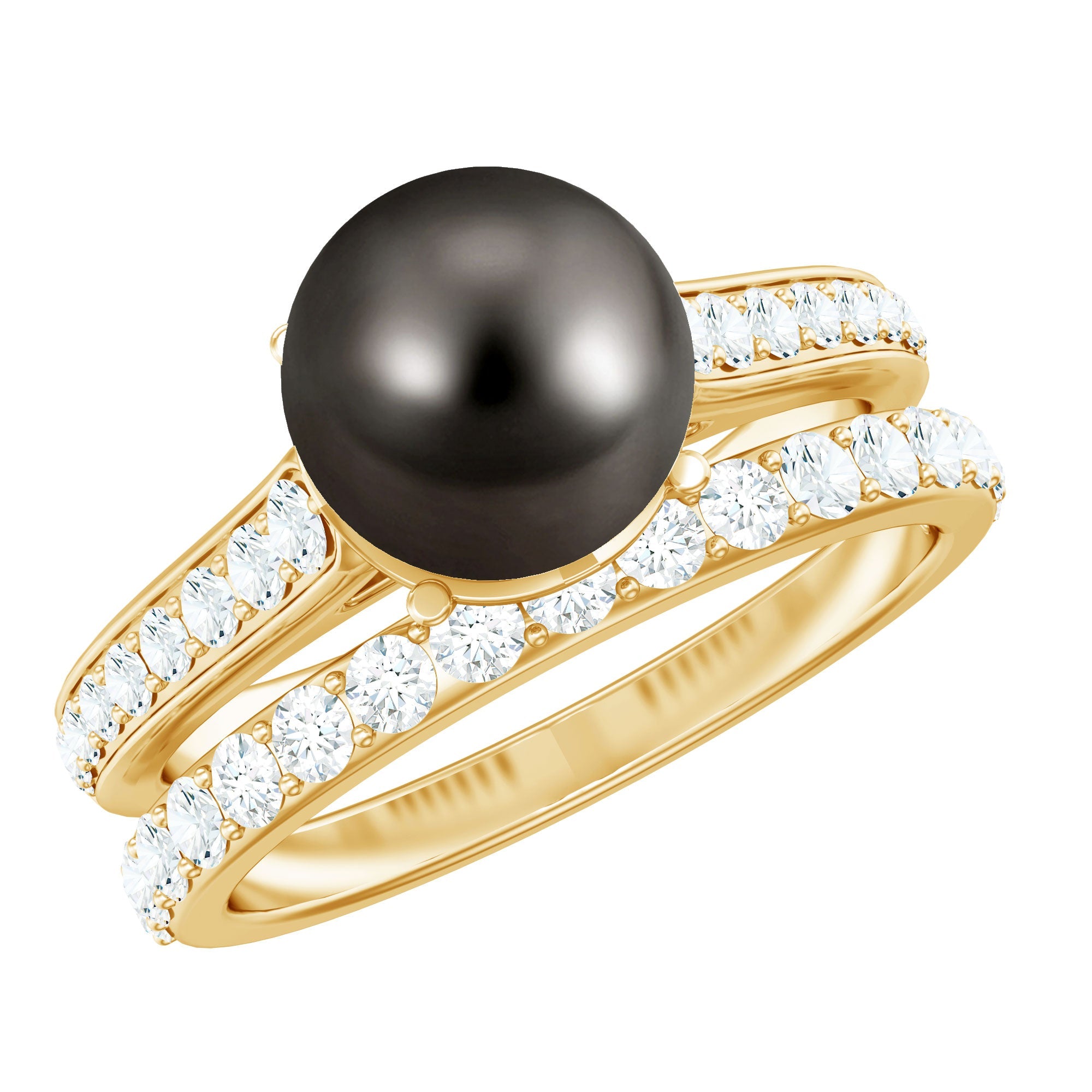 Elegant Wedding Ring Set with 7.5 Carat Tahitian Pearl and Moissanite | Rings | Wiccan Center