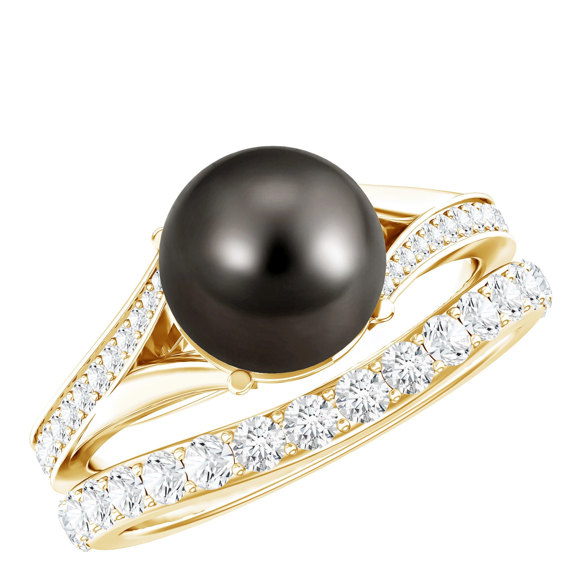 Designer Tahitian Black Pearl Wedding Ring Set with Moissanite | Rings | Wiccan Center
