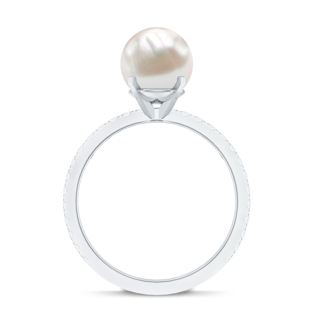 7.4 Carat Freshwater Pearl Solitaire Engagement Ring with Diamond