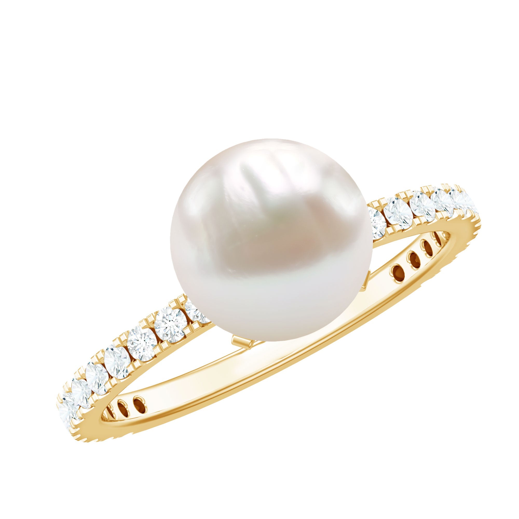 7.4 Carat Freshwater Pearl Solitaire Engagement Ring with Diamond | Rings | Wiccan Center