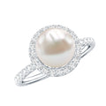 Cultured 7.4 Carat Freshwater Pearl Diamond Engagement Ring with Halo