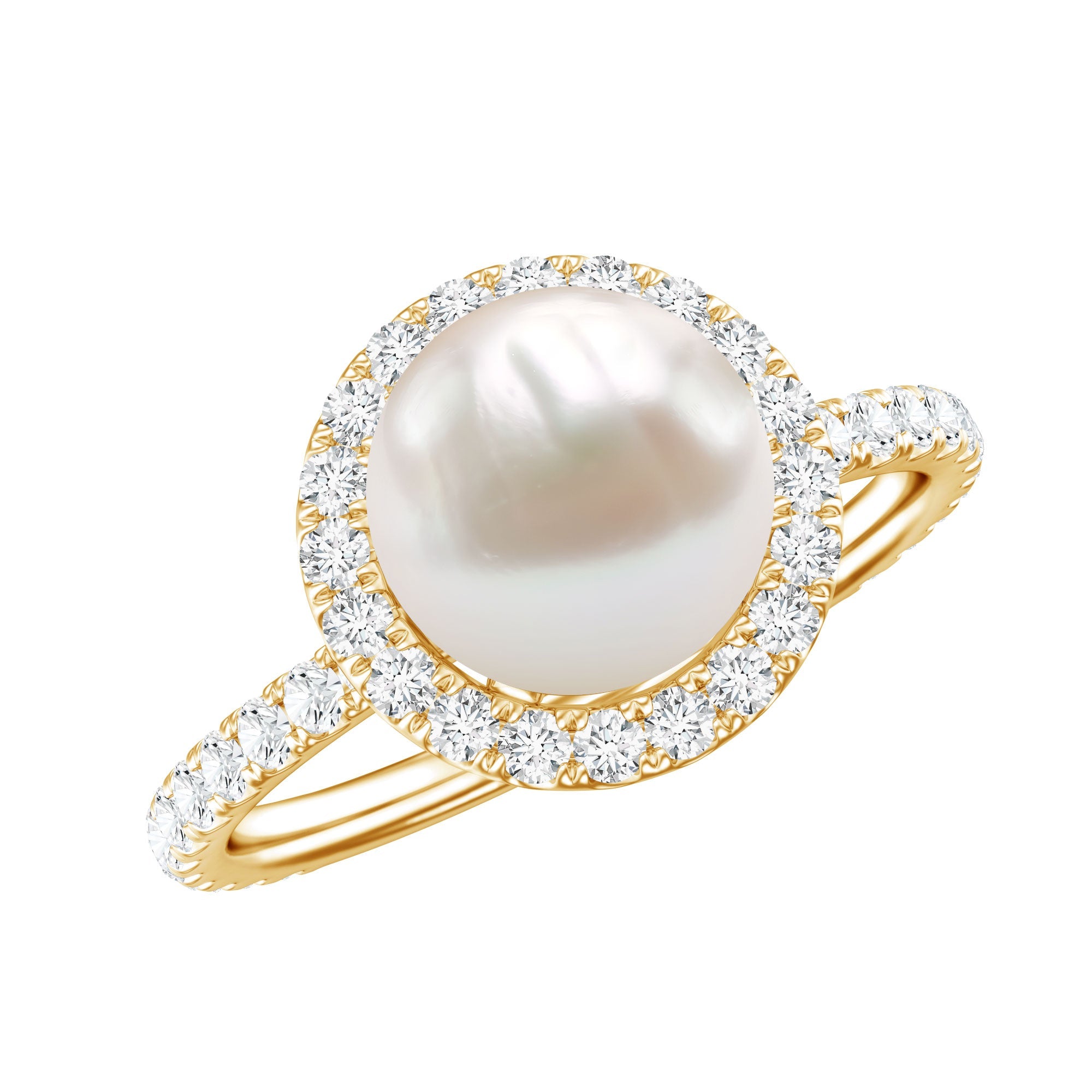 Cultured 7.4 Carat Freshwater Pearl Diamond Engagement Ring with Halo | Rings | Wiccan Center