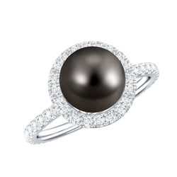 Halo Engagement Ring with Tahitian Pearl and Diamond | Rings | Wiccan Center