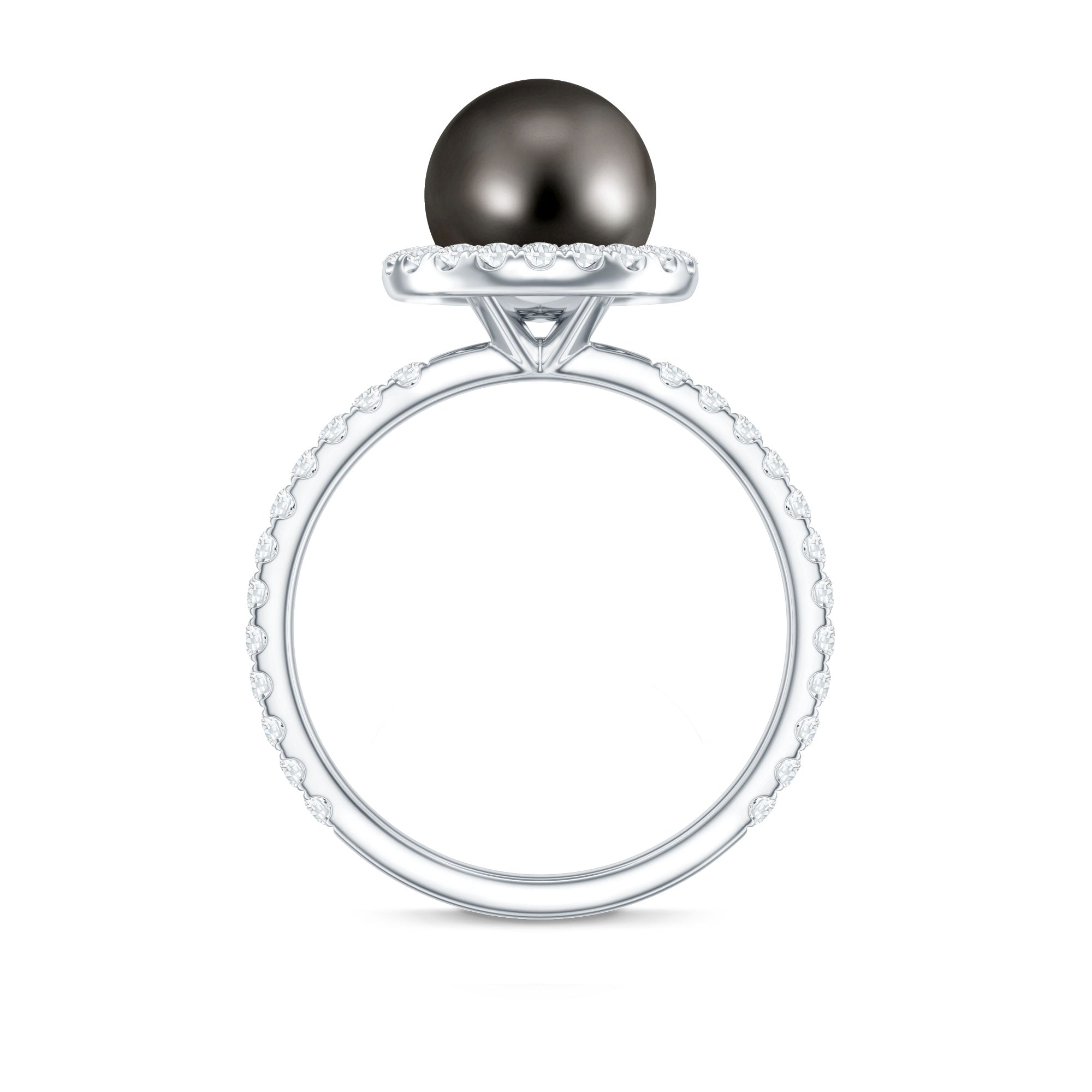 Halo Engagement Ring with Tahitian Pearl and Diamond