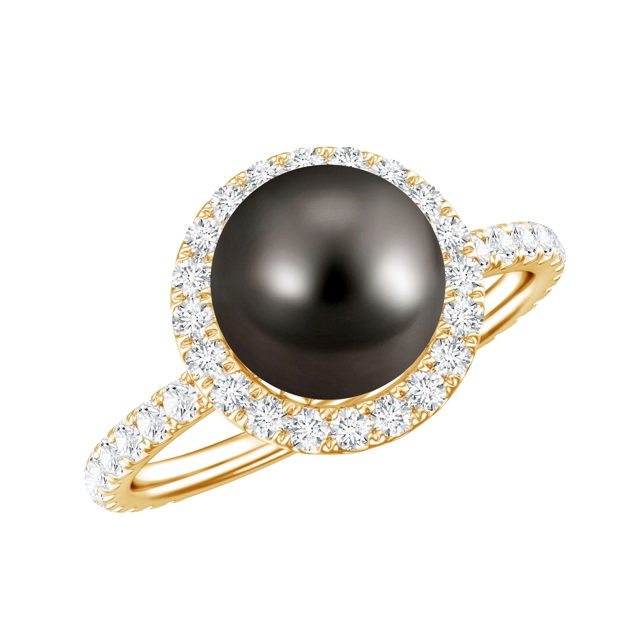 Halo Engagement Ring with Tahitian Pearl and Diamond | Rings | Wiccan Center