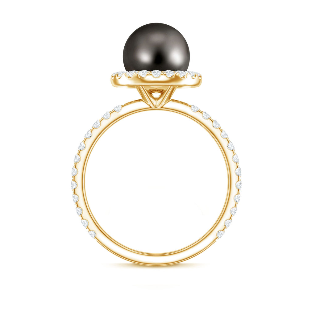 Halo Engagement Ring with Tahitian Pearl and Diamond