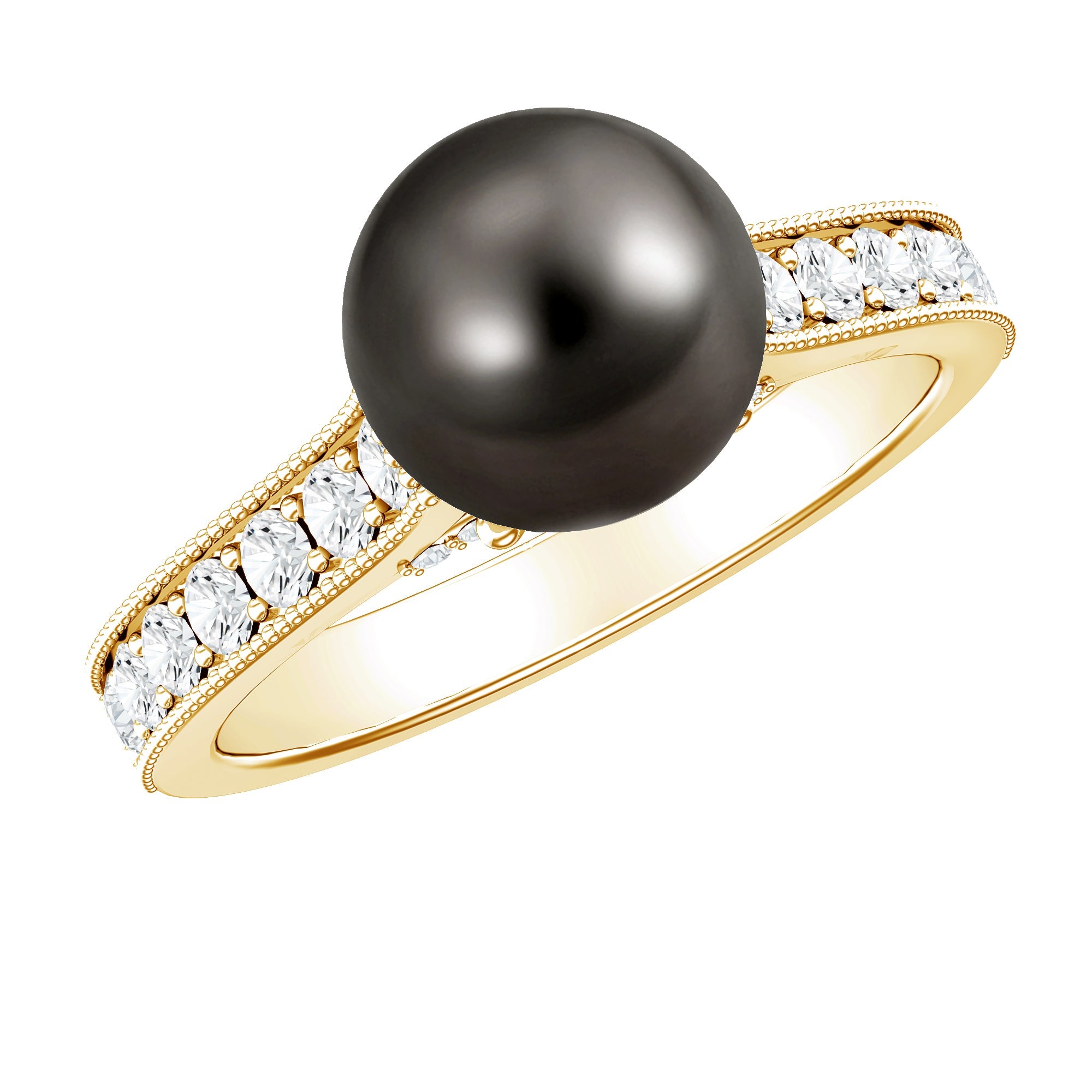 Natural Tahitian Pearl Cathedral Engagement Ring with Diamond Side Stones | Rings | Wiccan Center