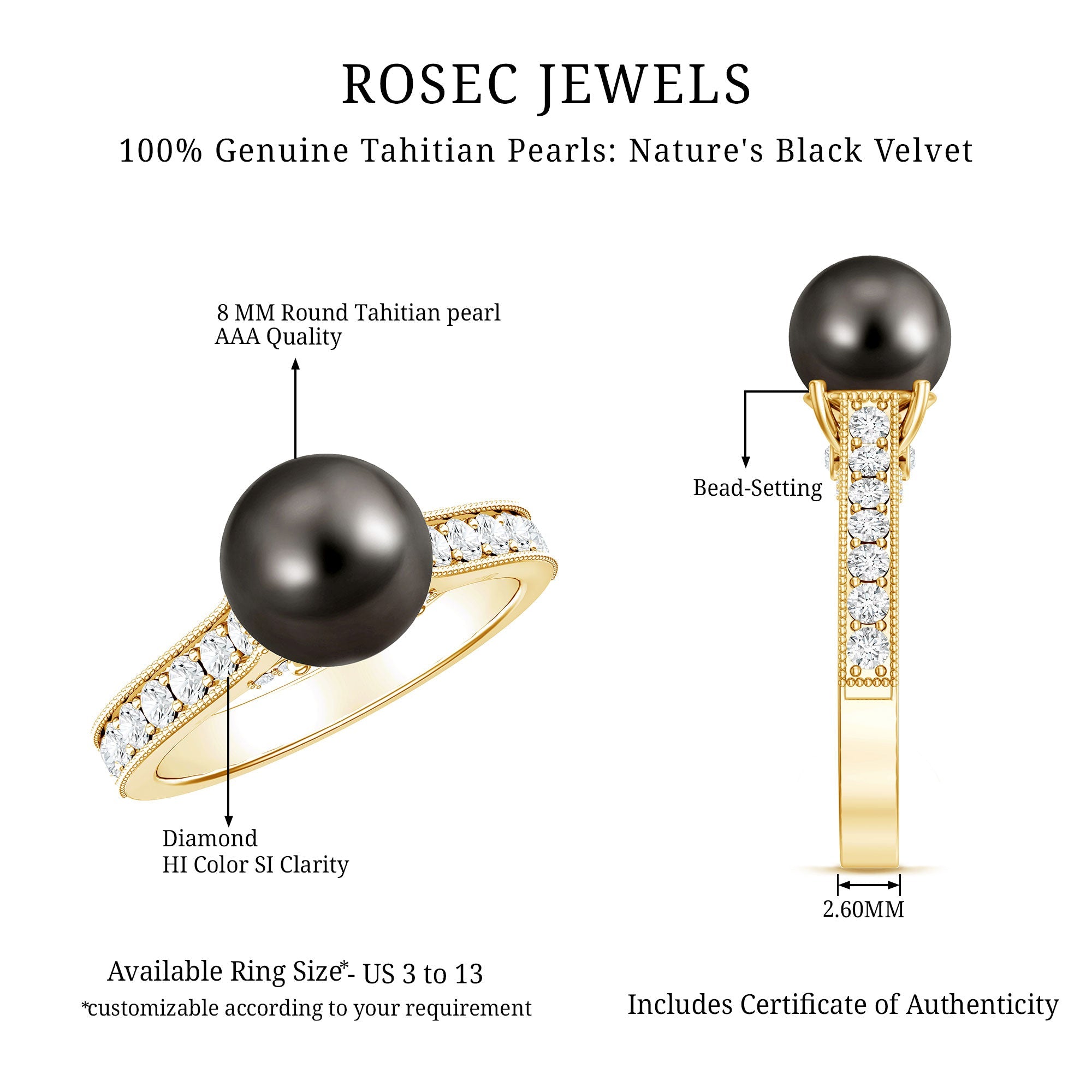 Natural Tahitian Pearl Cathedral Engagement Ring with Diamond Side Stones