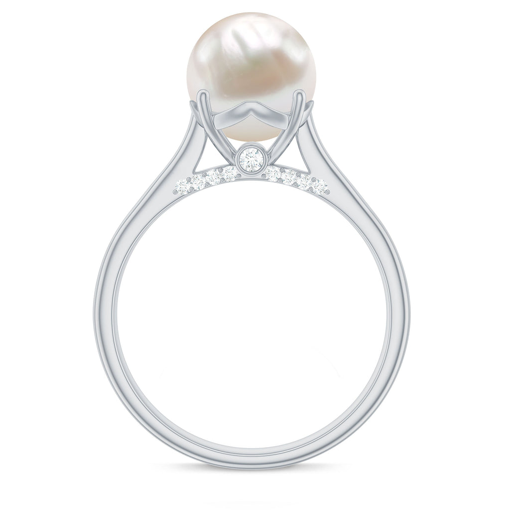 Freshwater Pearl Solitaire with Diamond Ring