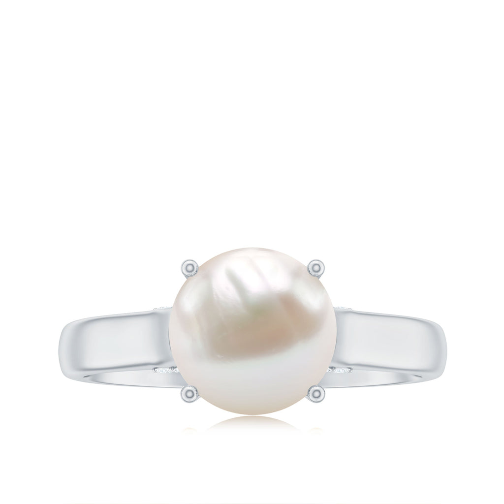 Freshwater Pearl Solitaire with Diamond Ring