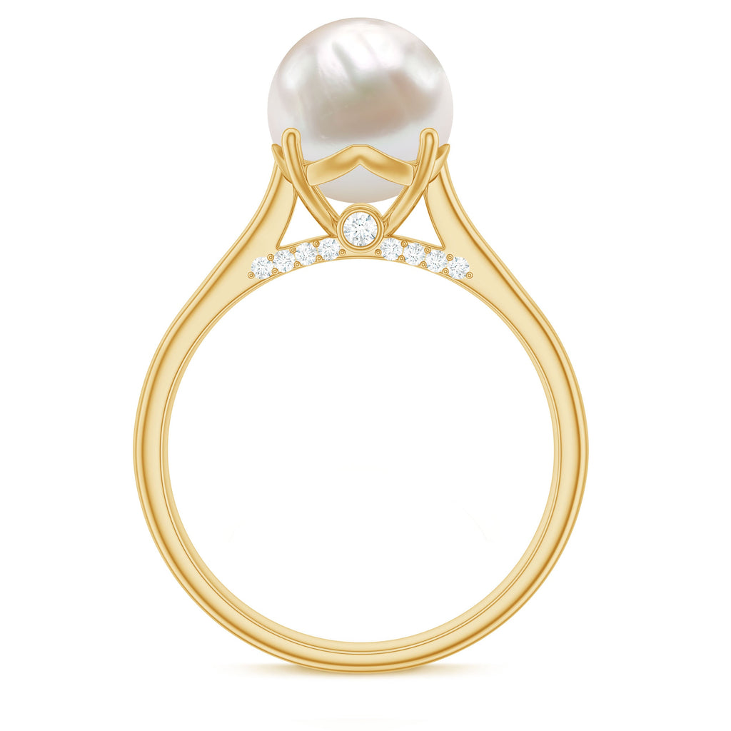 Freshwater Pearl Solitaire with Diamond Ring