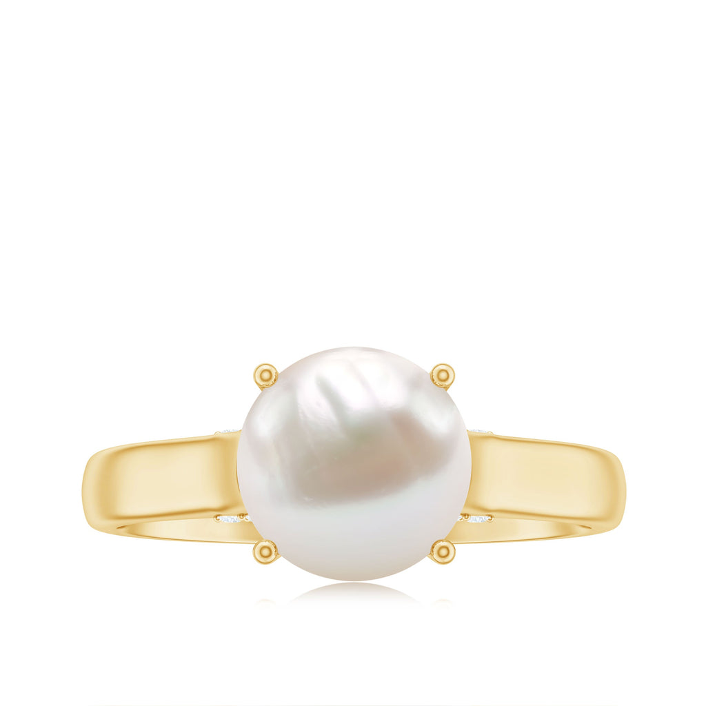 Freshwater Pearl Solitaire with Diamond Ring