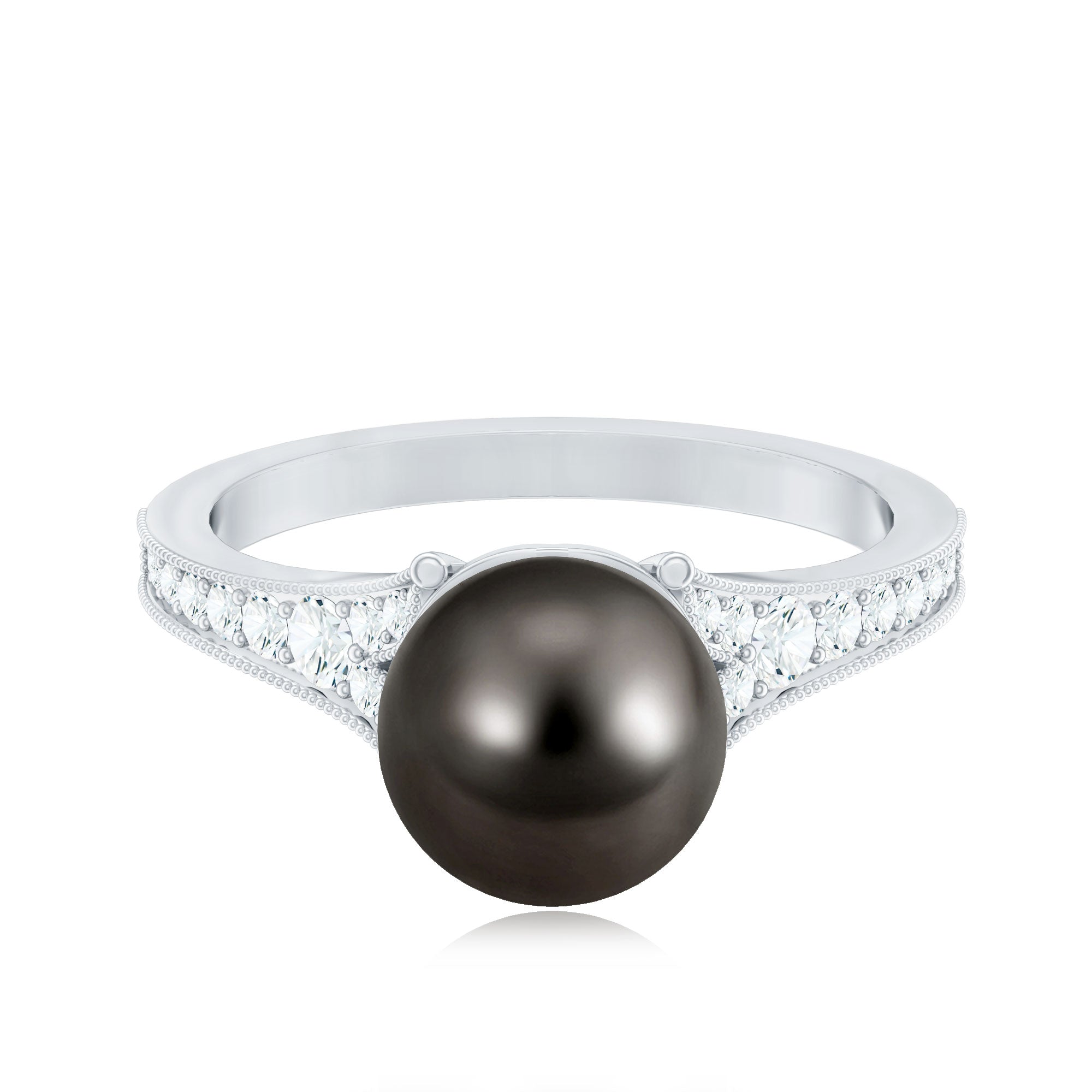 7.5 Carat Tahitian Black Pearl Cathedral Engagement Ring with Diamonds