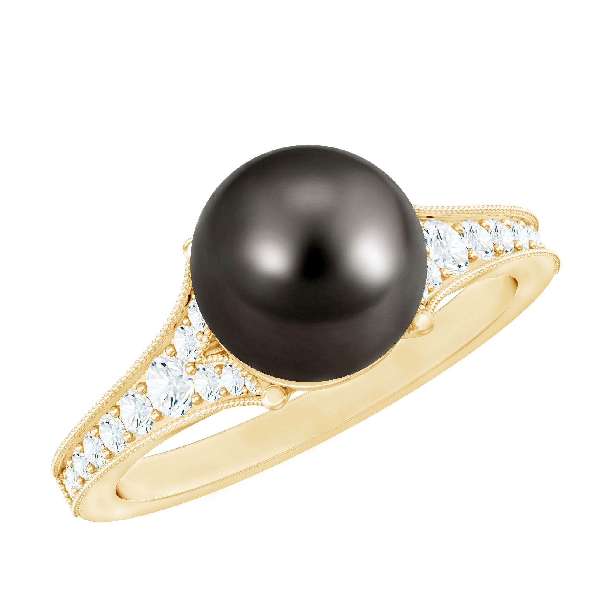 7.5 Carat Tahitian Black Pearl Cathedral Engagement Ring with Diamonds | Rings | Wiccan Center