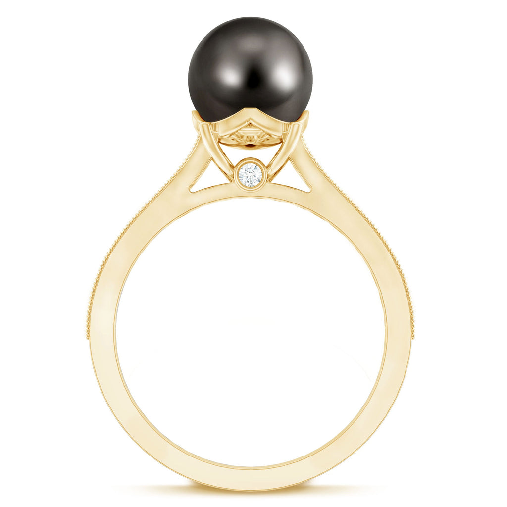 7.5 Carat Tahitian Black Pearl Cathedral Engagement Ring with Diamonds
