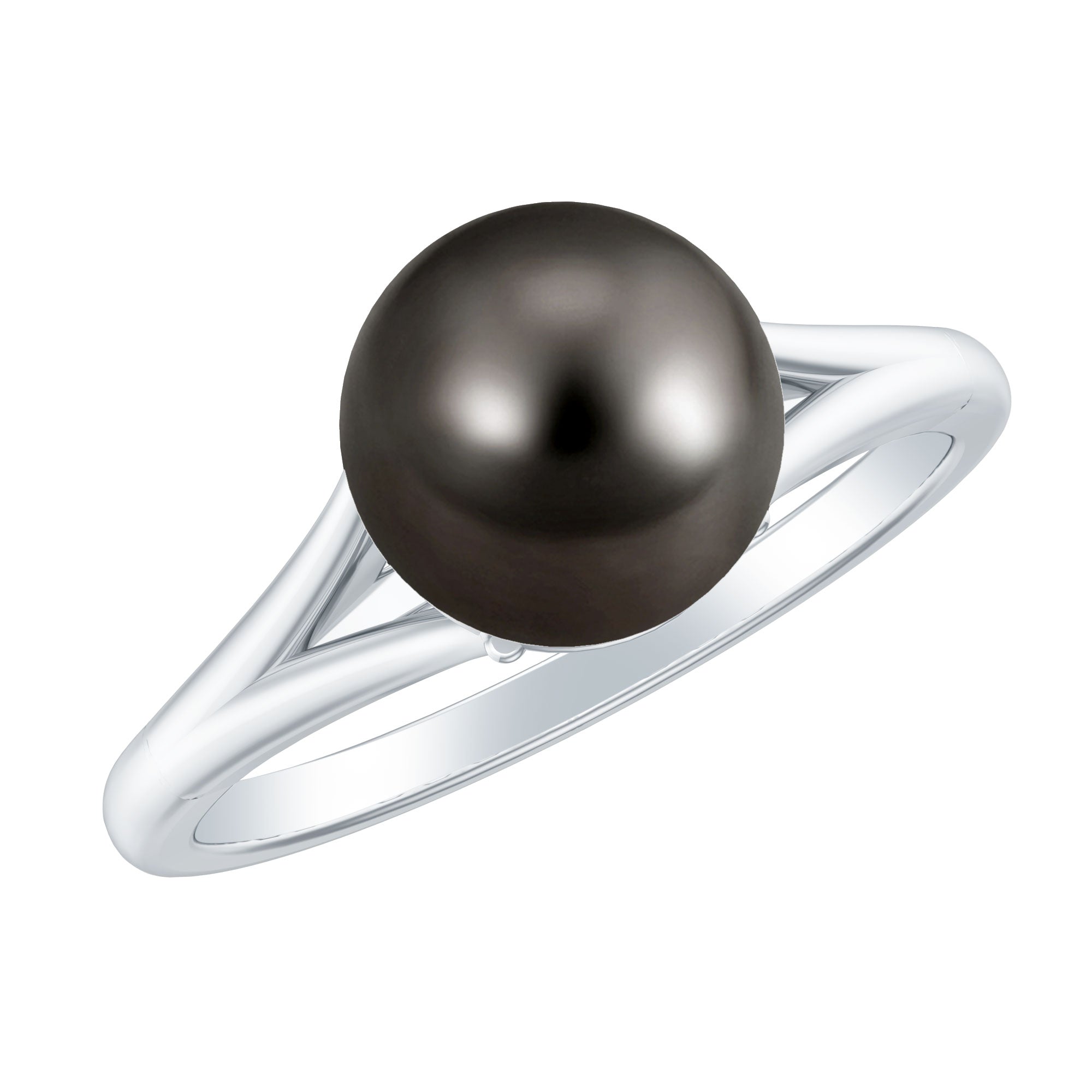 7.5 Carat Genuine Tahitian Black Pearl Cathedral Engagement Ring with Split Shank