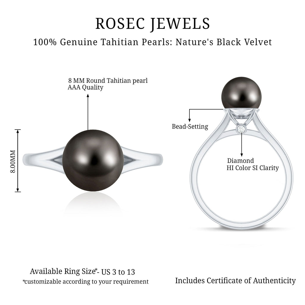 7.5 Carat Genuine Tahitian Black Pearl Cathedral Engagement Ring with Split Shank