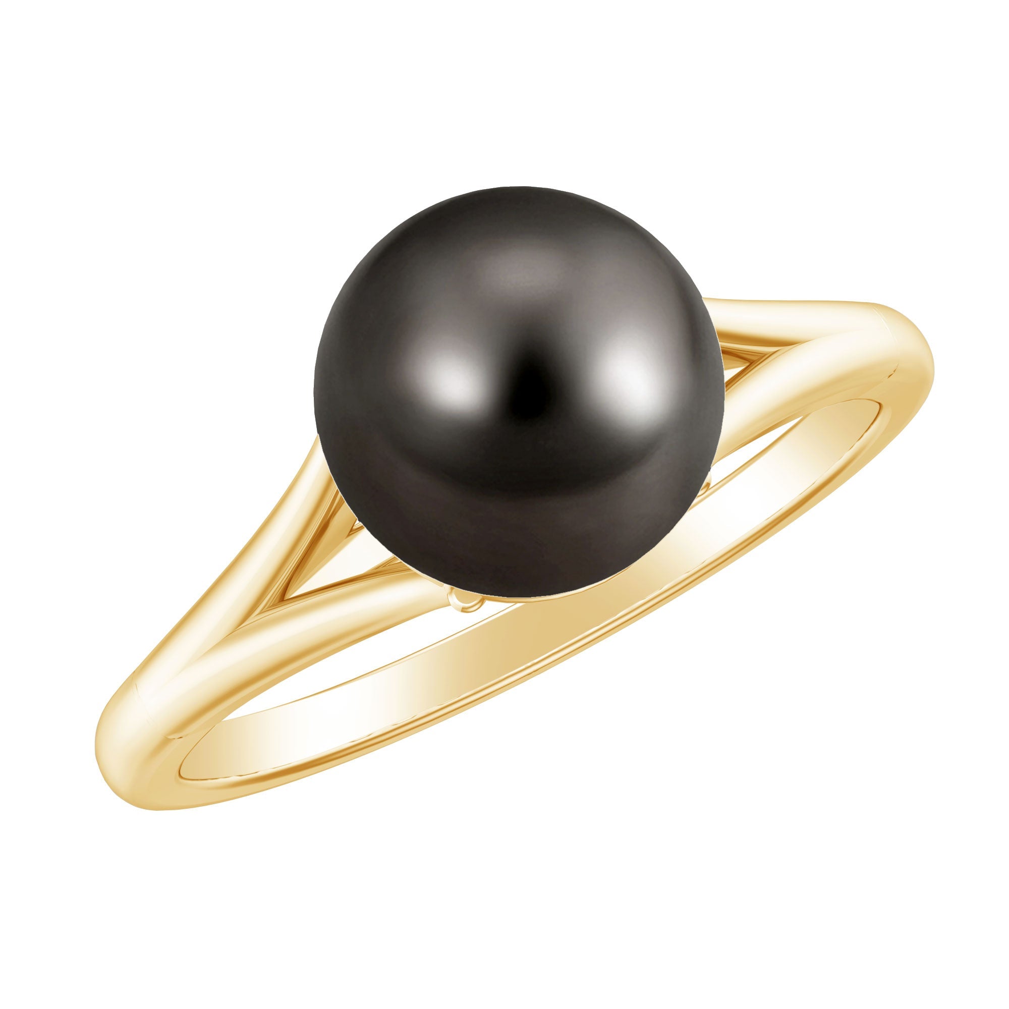 7.5 Carat Genuine Tahitian Black Pearl Cathedral Engagement Ring with Split Shank | Rings | Wiccan Center