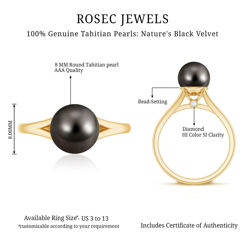 7.5 Carat Genuine Tahitian Black Pearl Cathedral Engagement Ring with Split Shank