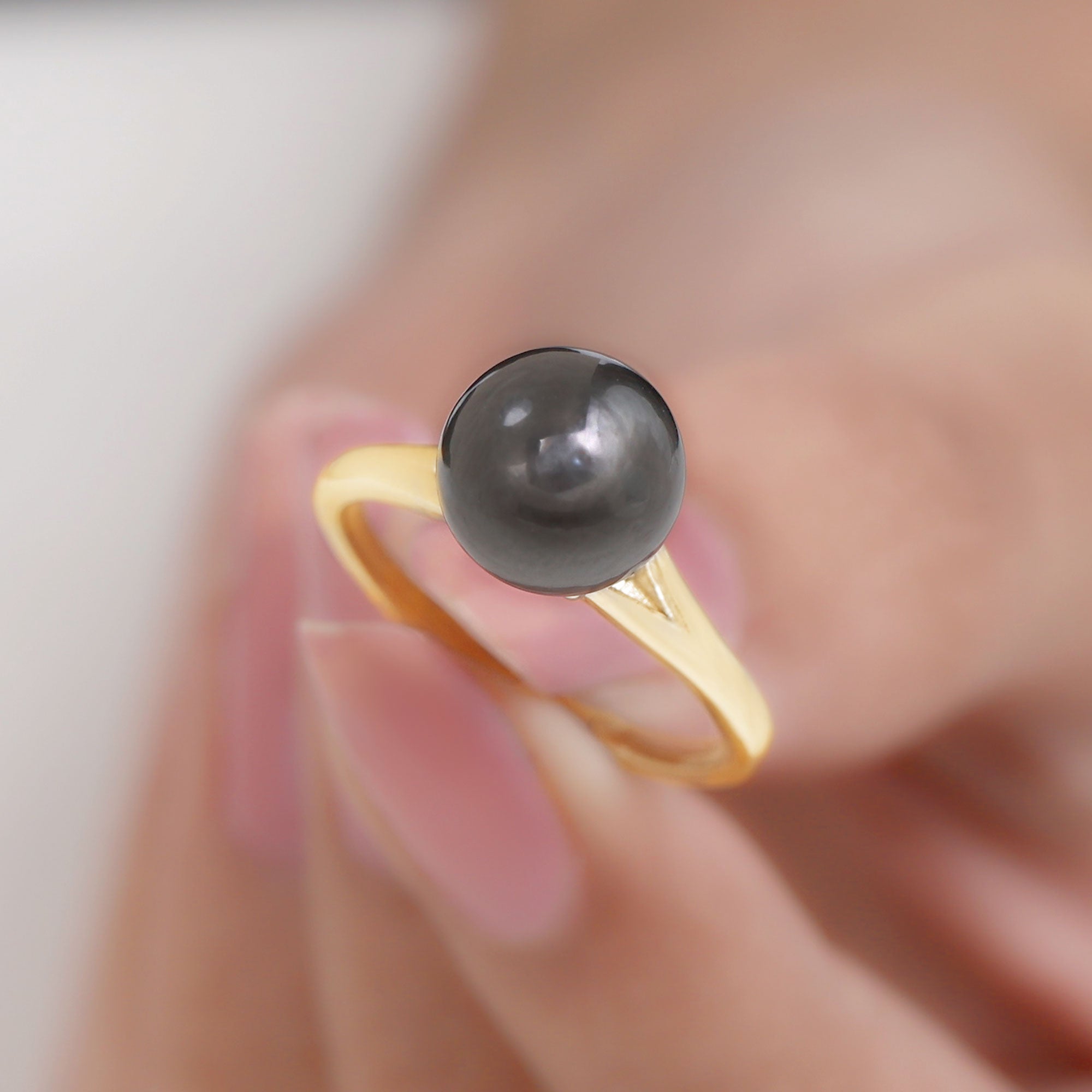 7.5 Carat Genuine Tahitian Black Pearl Cathedral Engagement Ring with Split Shank
