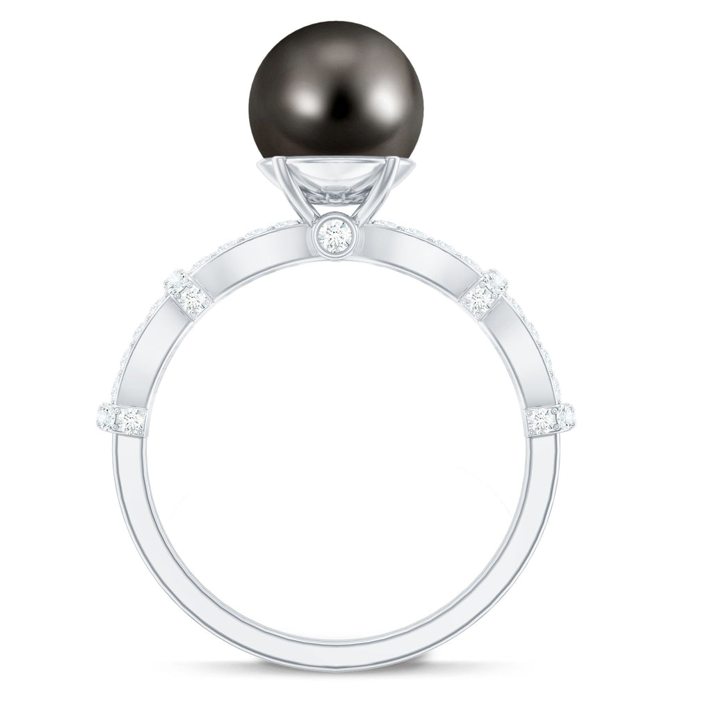 7.5 Carat Genuine Black Pearl and Diamond Engagement Ring